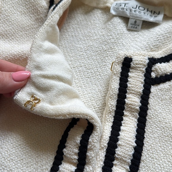 St. John Collection Cream/Black Knit Duster Tweed Sweater Jacket - Picture 6 of 10